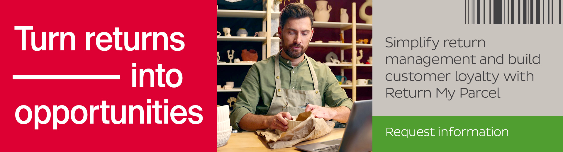 Turn returns into opportunities – Man inside a store unboxing a product in front of a computer