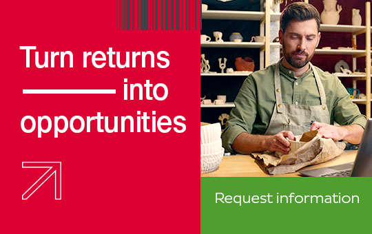 Turn returns into opportunities – Man inside a store unboxing a product in front of a computer