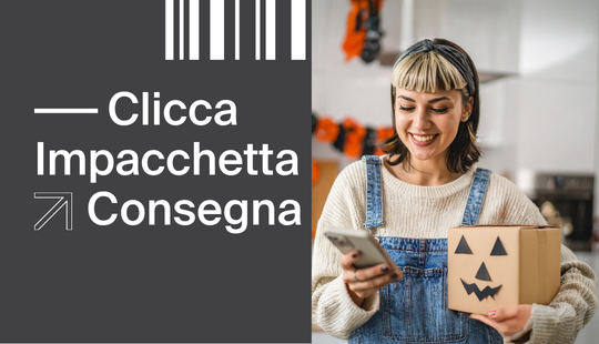 Woman holding a parcel and a smartphone