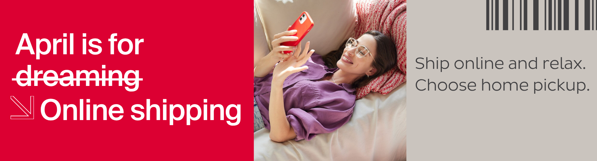 Woman with a smartphone on the sofa. 10% discount. Online parcel shipping with BRT in Italy and abro