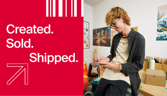 Create. Sell. Ship. Ship with BRT’s Spedire Online in just a few clicks. Young man using a smartphon