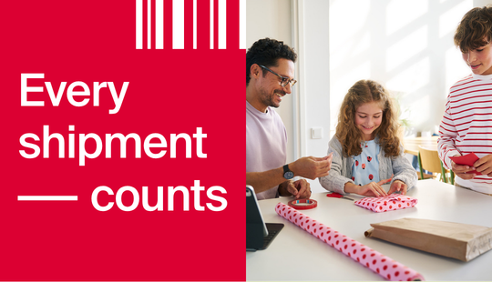 Online Shipping. Every shipment counts. A family wrapping a gift to be shipped with BRT.